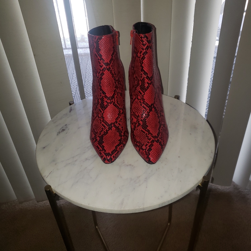 Madden Girl Red Black Snake Print Ankle Boots